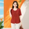 Red fabric ruffled short-sleeved top for women's summer fashion, slimming and shaping Specification image